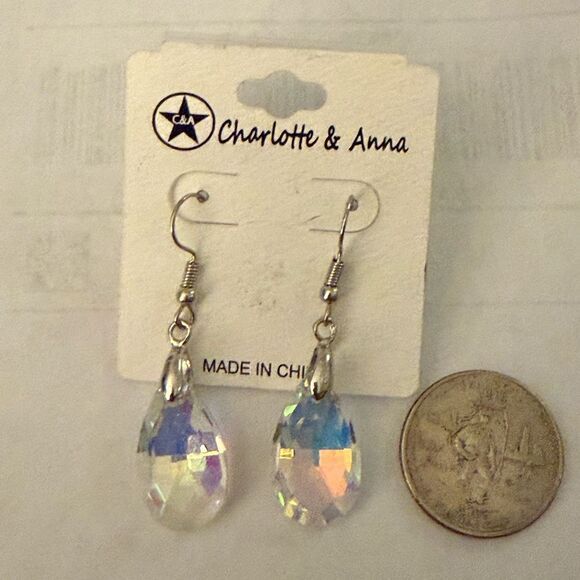 Vintage 90’s New Charlotte & Anna AB Crystal Dangle Earrings with Ear Wire Back. - Picture 3 of 5